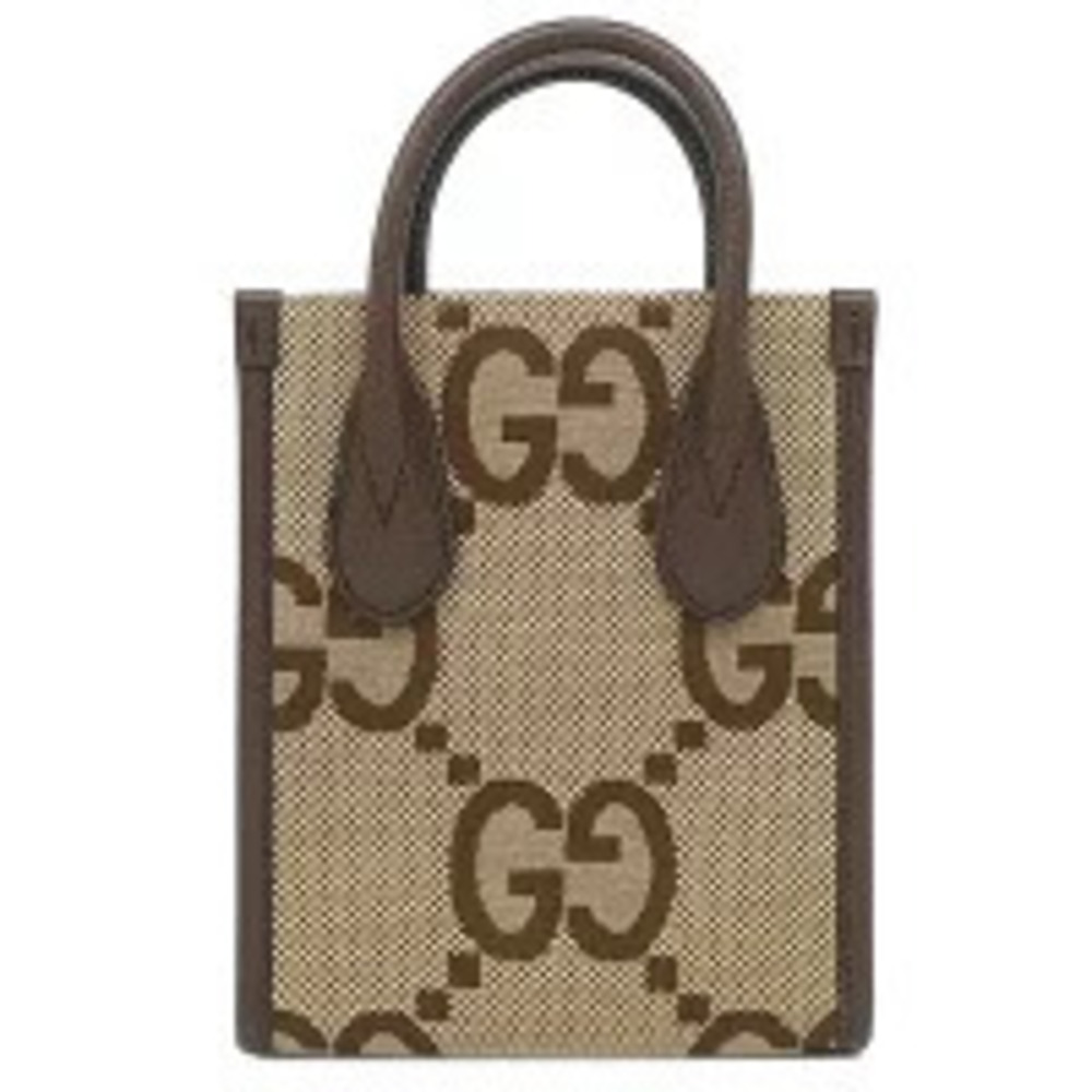 Gucci bag tote leather jumbo GG canvas beige brown Sherry strap